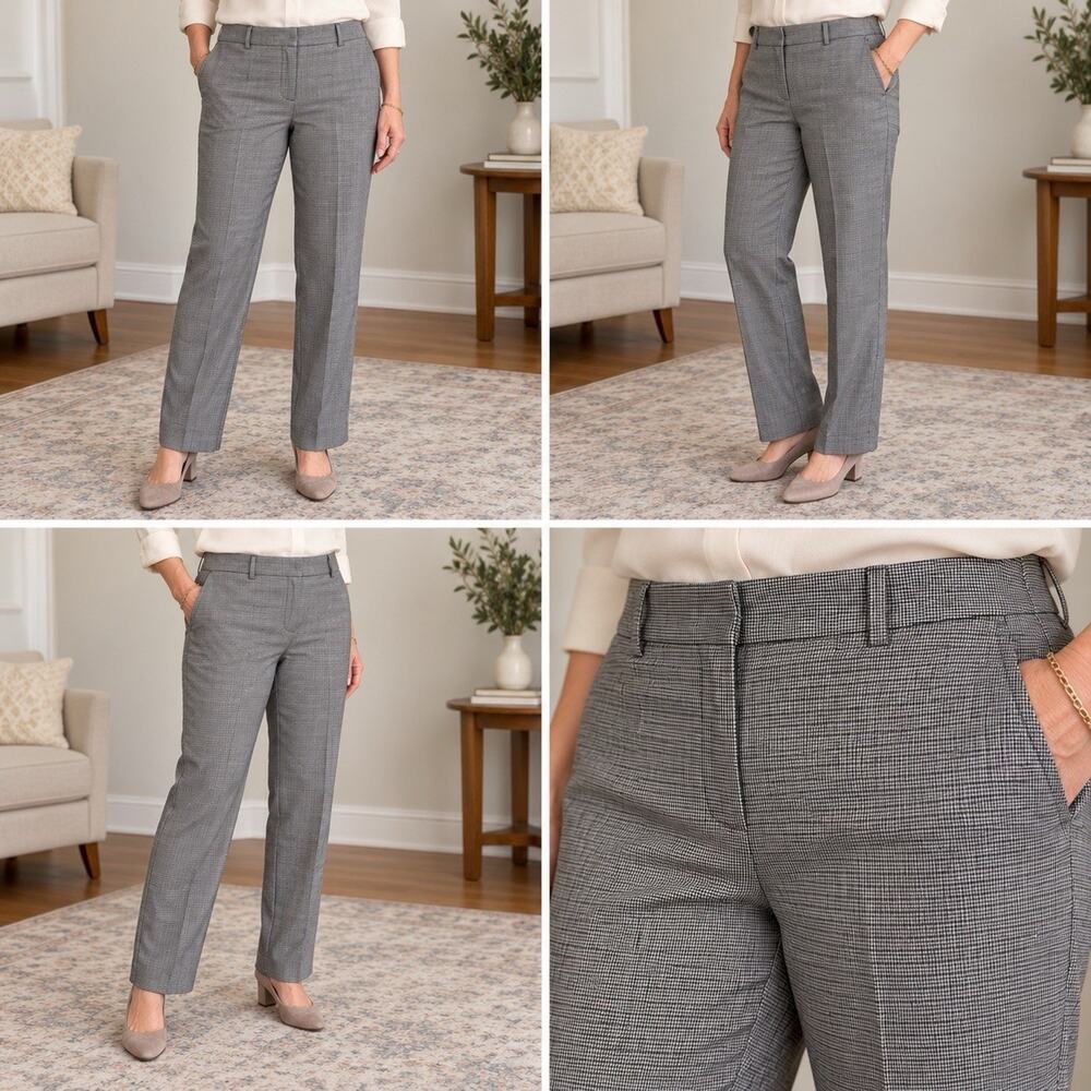 Talbots Newport Pants Womens 16 Petite Gray Houndstooth Dress Career Trousers